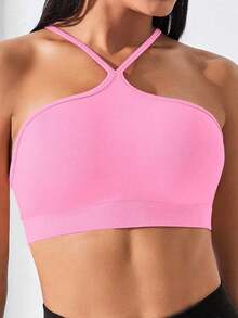 SHEIN Velisys 纯色短款运动吊带上衣 运动吊带上衣 - 淺粉色 - 查看 3