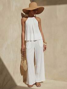 Zivah 2026 Modern Commuter Minimalist Style Pleated Front Top With Pockets & Long Pants Set - White - View 6