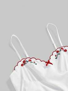 Sweetness French Vacation Rose Embroidery Sweet Mini Dress For Women - White - View 3