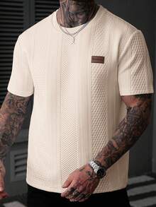 EGENSIO Camiseta casual de manga corta y cuello redondo con gráfico de letras para hombres - Caqui - Ver 4