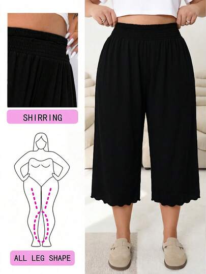 SHEIN CURVE+ Quần lửng dệt kim cạp chun kiểu dáng thường ngày dành cho nữ cỡ lớn