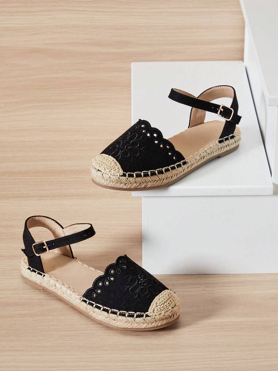 Mini mi Girls' Fashion Comfy Round Toe Ankle Strap Espadrilles - Black - View 1