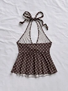 Soleia Áo ngủ nữ kiểu dáng retro chấm bi cổ chữ V buộc nơ, hở lưng, thích hợp cho kỳ nghỉ hè. - Nhiều màu - Xem 2