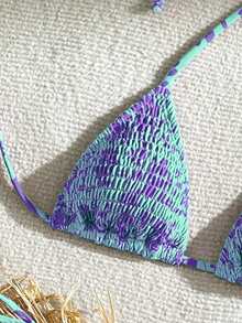 Swim Vcay Women's Summer Beach Contrast Color Halter Tie Sexy Bikini And Triangle Panty Swimwear Set - Multicolor - View 3