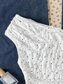 SHEIN 少女休闲简约舒适不对称波点腰部褶皱设计吊带背心 - 白色 - 查看 3