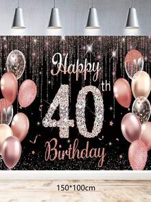 1件“生日快乐”背景横幅，黑色/银色/玫瑰金，适用于16岁、21岁、40岁、50岁、60岁、80岁生日派对装饰，拍照道具，闪光气球 - 彩色 - 查看 29