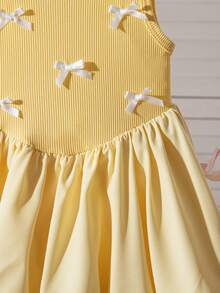 SHEIN Playful Pals 女宝宝夏季新款束腰蝴蝶装饰复古花瓣袖公主裙 - 黃色 - 查看 10
