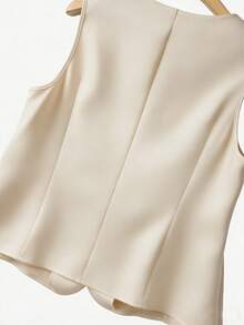 GlowEve CURVE Áo sơ mi nữ cỡ lớn, màu trơn, tối giản, không tay, cài nút. - Màu be - Xem 3