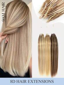 8D 微环纳米珠接发，16-22 英寸微环真人发接发，隐形无痕，直发，隐形迷你硅胶珠易于安装，无缝，自然直发，完美延长长发，打造自然直发质感 - 彩色 - 查看 1