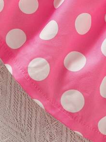 SHEIN Playful Pals 女嬰粉色白色波點夏季可愛生日公主洋裝 荷葉袖蝴蝶結裝飾吊帶派對洋裝 日常出遊拍照穿搭 - 粉色 - 查看 7
