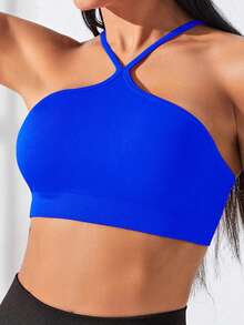 SHEIN Core Rhythm 女士白色网眼拼接运动短袖 T 恤健身上衣健身吊带上衣 - 寶藍色 - 查看 5