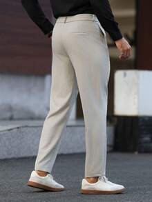 Manfinity Mode 男士休闲/商务通勤锥形西装裤，带斜插口袋 - 黑色 - 查看 2