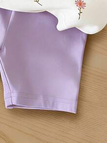 女婴休闲时尚花卉爱心印花短袖T恤和骑行短裤套装（2件套），舒适时尚的春夏装扮 - 彩色 - 查看 5