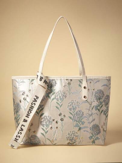 Travachic 时尚复古花卉刺绣大容量字母围巾装饰便携式手提包，涤纶材质单隔层手提包，适合女性购物、通勤、旅行和日常使用