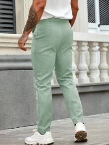 Calvornis Men's Solid Color Pleated Straight-Leg Loose Fit Suit Pants For Ceremony - Green - View 2