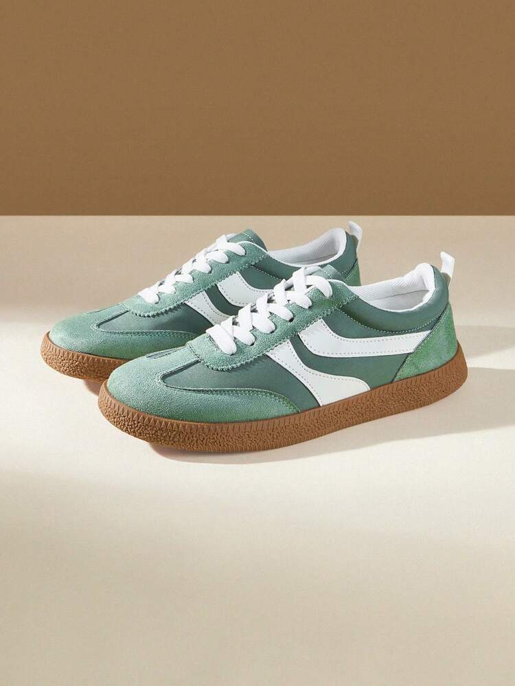 CUCCOO EASI The Same Retro Women's, Army Green Matte Leather, Flat Heel Non-Slip, Daily Commuting Shopping Casual Sneakers