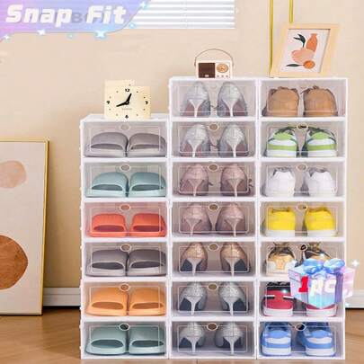8/12 pièces/set, boîte de rangement pour chaussures, boîte de rangement pour chaussures empilable pour armoire, étagère à chaussures pliable et gain de place, conteneur pour chaussures de sport, étagère à chaussures de haute qualité, boîte à chaussures.