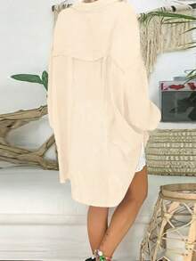 INAWLY Solva Plus Size Women Solid Color Single-Breasted Casual Versatile Daily Wear Shirt - Beige - View 2