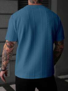 EGENSIO 男士圆领休闲日常短袖T恤 - 藍色 - 查看 2