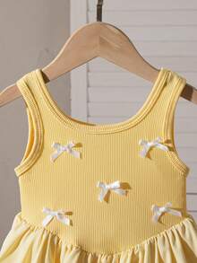 SHEIN Playful Pals 女宝宝夏季新款束腰蝴蝶装饰复古花瓣袖公主裙 - 黃色 - 查看 8