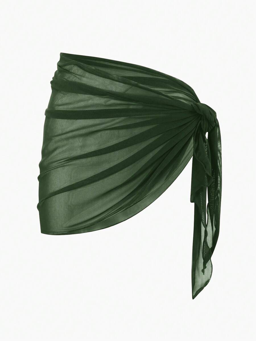 Swim Basics Váy sarong xếp ly xoắn mỏng màu trơn, thích hợp cho mùa hè đi biển. - xanh quân đội - Xem 1