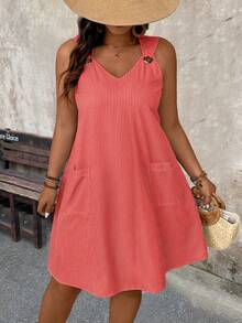 EMERY ROSE 大码女士条纹休闲派对旅行连衣裙 - 玫紅色 - 查看 6