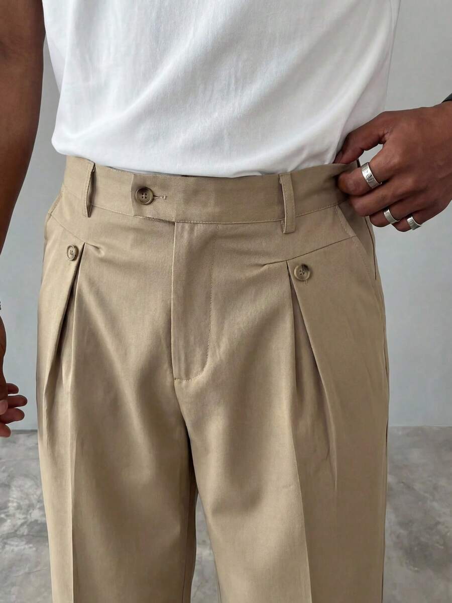 Manfinity Hypemode Pantalones casuales con pliegues y ajuste holgado para hombres - Amarillo - Ver 1