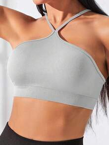 SHEIN Velisys 纯色无袖运动上衣，时尚百搭 - 淺灰色 - 查看 6