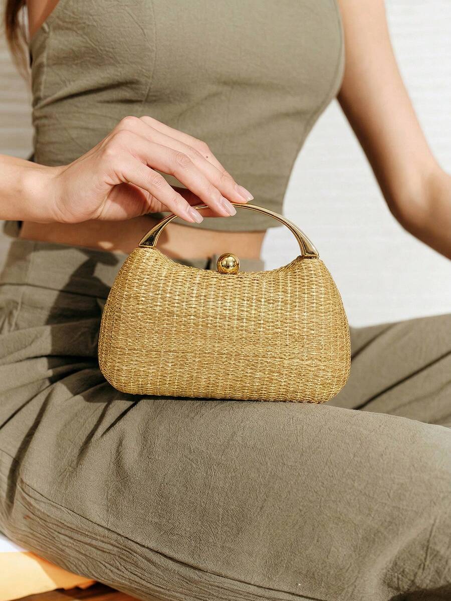 SHECARRY 女士手提包，精美假日编织包 - 杏色 - 查看 1