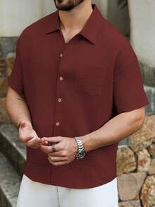 VENTUSAIL Men's Mature Casual Textured Shirt, Holiday - Redwood - View 7