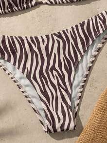 Swim Mod Women's New Zebra Print Sexy Halter Low-Waist Triangle Bikini Set, Summer - Multicolor - View 5