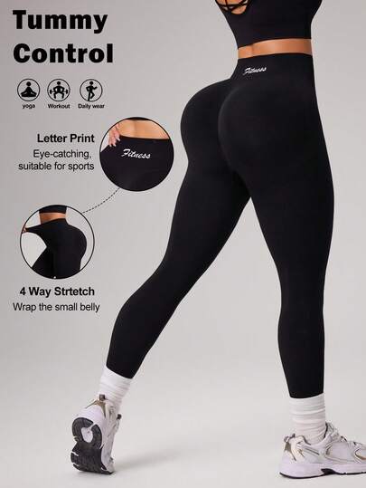 Dewbera Quần legging nữ in chữ, cạp cao, kiểu dáng thường ngày, đa năng, thích hợp cho tập thể dục và thể thao.
