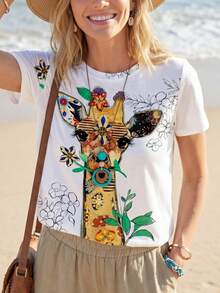 Sylviya Áo thun nữ dáng ôm, đơn giản, cổ tròn, tay ngắn, dáng rộng, thích hợp đi chơi và mặc thường ngày. - Nhiều màu - Xem 4