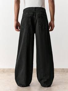 SWAVVY 男士休闲水洗阔腿牛仔裤 - 黑色 - 查看 2