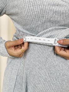 Bộ 2 áo thun dài tay trơn có gân cho bà bầu và quần cạp chun điều chỉnh thường ngày - Xám - Xem 8