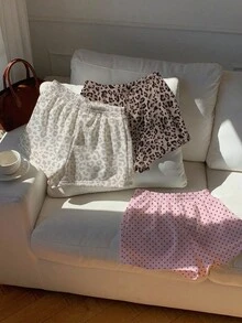 Comfortcana 3pcs Tree Branch Print Knit Loose Shorts - Multicolor - View 4
