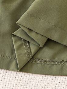 Souflis Souflis 2025 Nuevo verano Niña Vintage Blusa de cuello Peter Pan bordada de manga corta + Falda negra - Verde militar - Ver 5