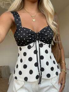 CovetEZ Áo hai dây nữ kiểu dáng casual, họa tiết chấm bi đen trắng tương phản, có dây rút, thích hợp cho các buổi đi chơi, kỳ nghỉ, áo hè dễ thương, đi làm hàng ngày, hẹn hò, dự tiệc, mùa thu/đông, Giáng sinh, Năm mới, Lễ Tạ ơn, tiệc tùng, đám cưới, bãi biển, lễ tốt nghiệp, thời trang, thanh lịch, thường ngày, đi chơi, hẹn hò, cuộc hẹn, đi làm, sáng bóng, Ngày Valentine, sang trọng, kỳ nghỉ, thường ngày, Y2K, đi chơi, lễ tốt nghiệp, v.v. - Nhiều màu - Xem 6