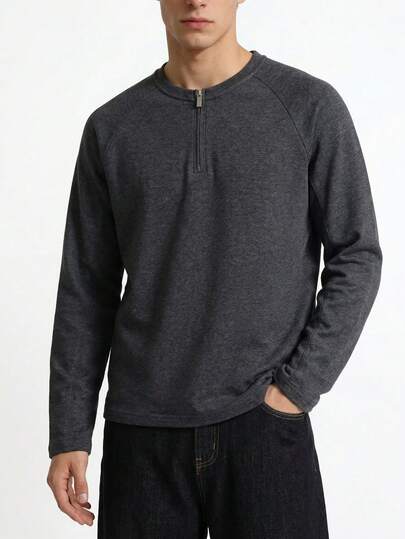 Chillumni Men's Wool Blend Half-Zip Raglan Sleeve Casual T-Shirt
