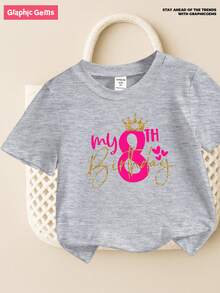 SHEIN Kaos Lengan Pendek Kasual Serbaguna untuk Pemakaian Sehari-hari dengan Motif Huruf & Angka untuk Anak Perempuan Remaja - Putih - View 3