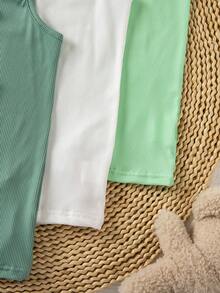 SHEIN 4件套女婴休闲舒适日常百搭吊带连体衣，适合夏季度假和外出穿着 - 彩色 - 查看 3