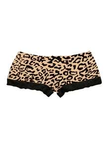 Zyxie Women's Sexy Leopard Print Contrast Lace Camisole Top And Shorts 2-Piece Set, Summer - Yellow - View 4