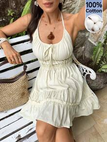 Serisse Robe mini dos nu décontracté unie pour femmes en vacances - Nude - Voir 9