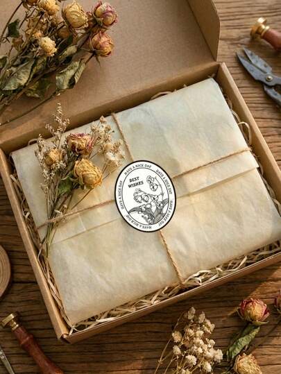 Cirelle 100张复古椭圆形花朵贴纸 - 复古礼品盒封口贴纸，适用于信封和派对礼品，装饰工艺纸标签