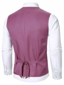 Manfinity Mode Men's Front Button Waistcoat And Pants Business Suit Set, Formal - Hot Pink - View 5