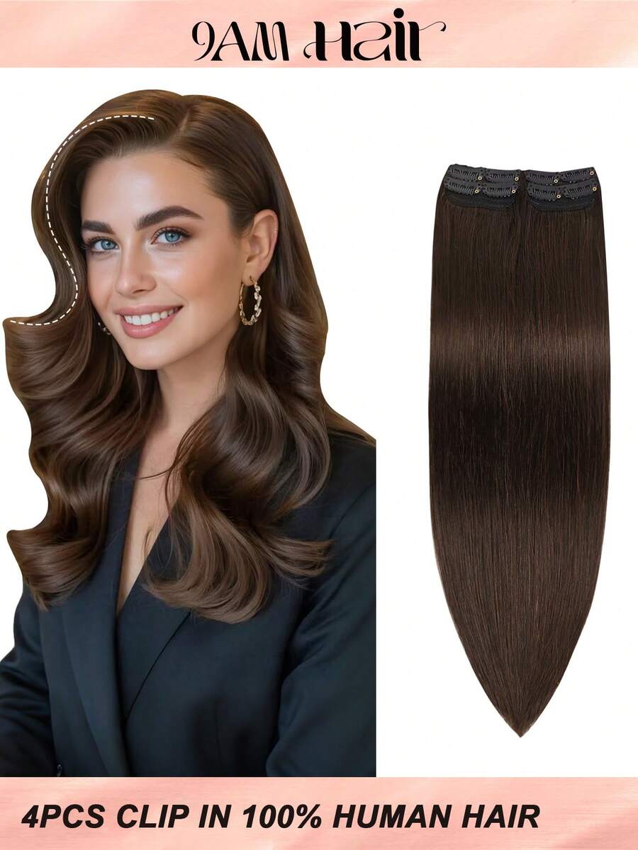 4 CÁI Với 8 Kẹp Tóc Thẳng Kẹp Trong Tóc Nối 100% Tóc Thật Màu 2# Nâu Đậm 12-18 Inch Kẹp Tóc Nối Tóc Vô Hình Sợi Đôi Remy Tóc Người Tự Nhiên Cho Phụ Nữ Cô Gái Sử Dụng Hàng Ngày Toàn Đầu - S2 - Xem 1