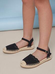 Mini mi Girls' Fashion Comfy Round Toe Ankle Strap Espadrilles - Black - View 5