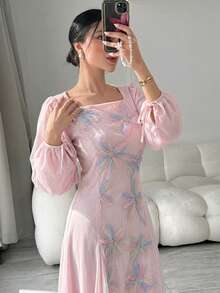 Yasmyna Women's Floral Print Casual Party & Travel Arabic Style Dress - Baby Pink - View 7
