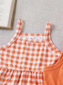 SHEIN Playful Pals Bộ 3 món cho bé gái, gồm váy hai dây mềm mại và dễ thương, gồm váy và quần short. - Nhiều màu - Xem 4