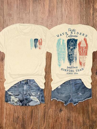 EMERY ROSE 女士字母印花短袖休闲圆领T恤